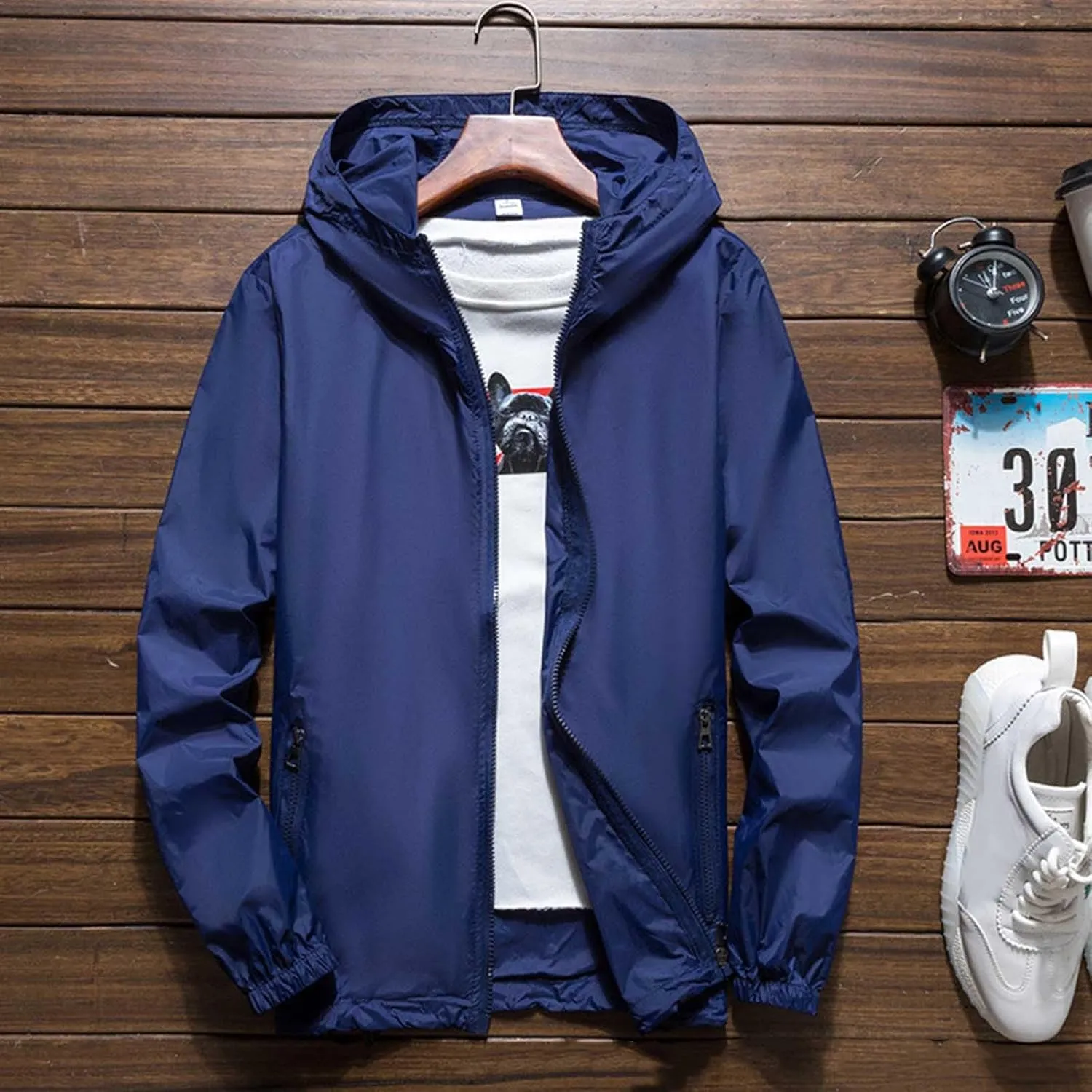 Jackets for Men Windbreaker Casual Zip Up Jackets with Hood Lightweight Waterproof Rain Jacket