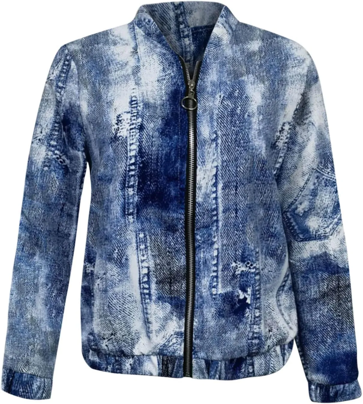 JEGULV Blazer for Women Fashion Print Jackets Stand Collar Slim Fit Cardigan Zip Up Business Office Suit for Work