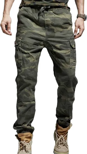 JEsilunmaMY Men's Camo Cargo Pants Multi-Pocket Casual Military Army Jogger Pants Slim Fit Athletic Outdoor Sweatpant Slacks