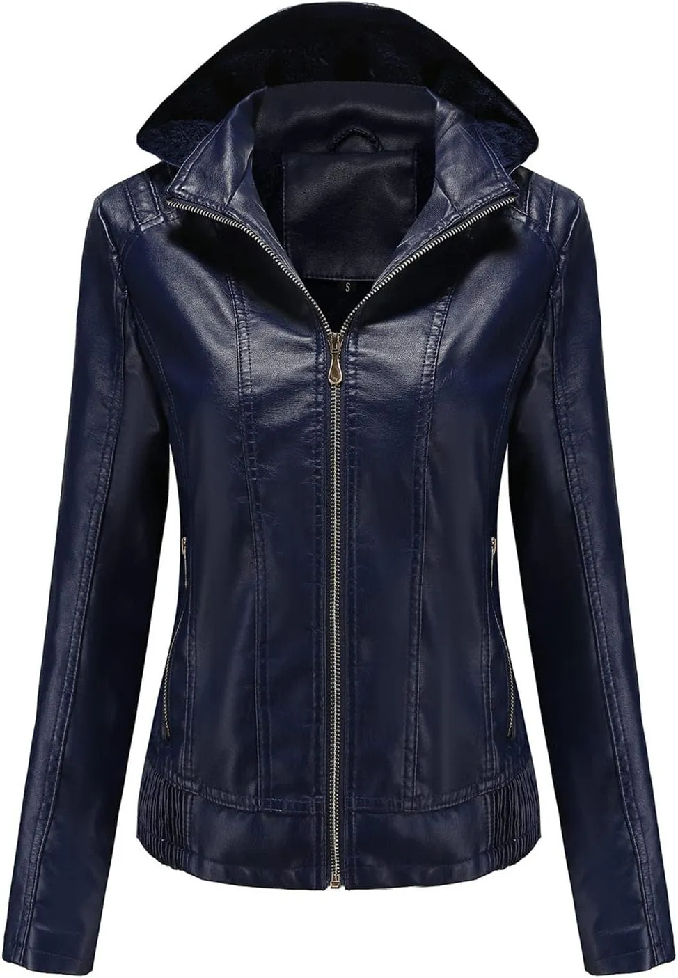 JEsilunmaMY Women's Leather Jackets with Removable Hood Plus Size Long Sleeve Zip Motorcycle Coat Slim Winter Fleece Outwear