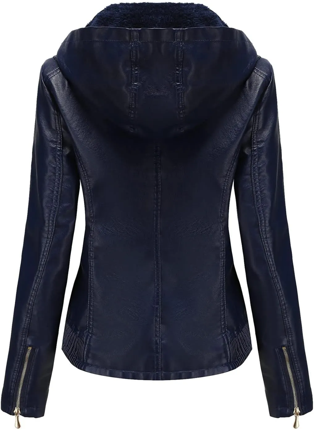 JEsilunmaMY Women's Leather Jackets with Removable Hood Plus Size Long Sleeve Zip Motorcycle Coat Slim Winter Fleece Outwear