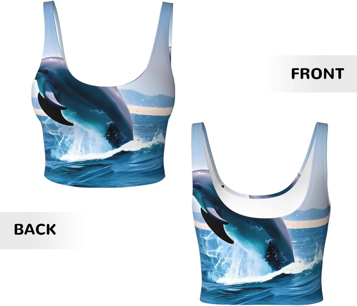 Jumping Up Dolphins Women's Sexy Sports Vest Sleeveless Athletic Gym T-Shirts Vest U-Shaped Back Quick Dry Top