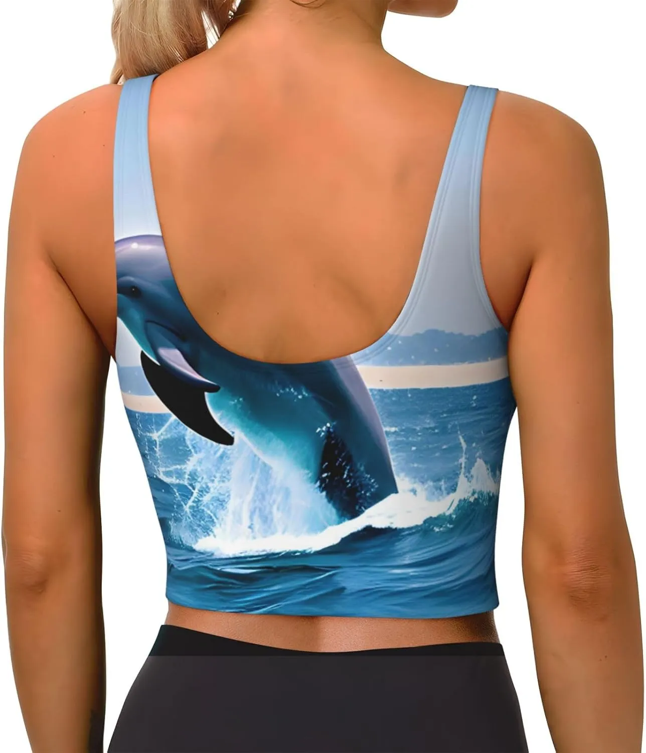 Jumping Up Dolphins Women's Sexy Sports Vest Sleeveless Athletic Gym T-Shirts Vest U-Shaped Back Quick Dry Top