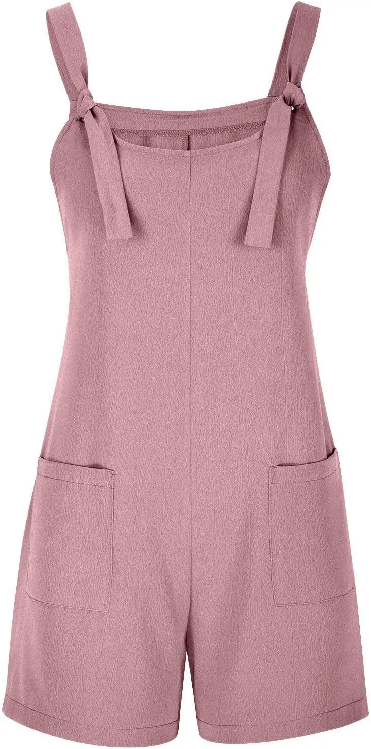Jumpsuit for Women Linen Short Overalls Summer Beach Sleeveless Jumpers Loose Adjustable Rompers Jumpsuits