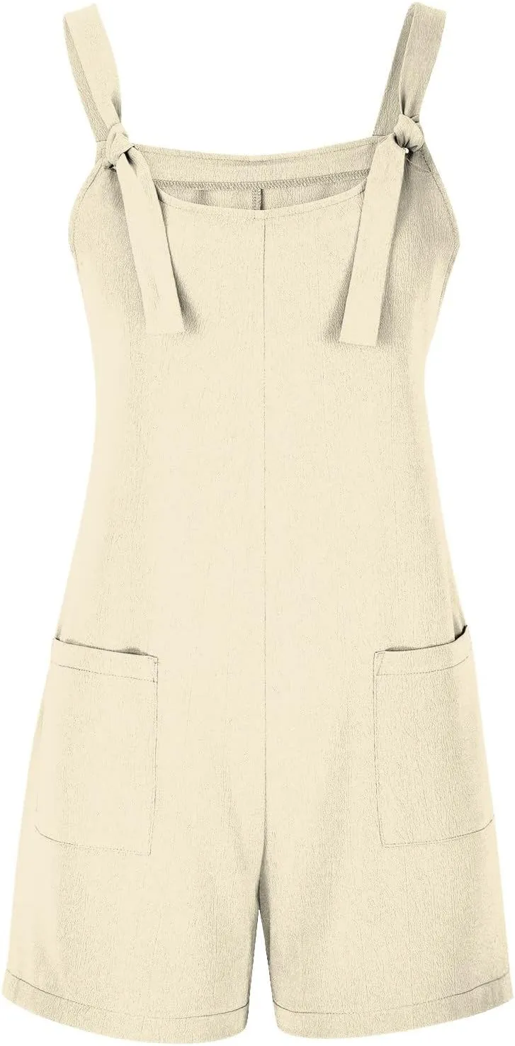 Jumpsuit for Women Linen Short Overalls Summer Beach Sleeveless Jumpers Loose Adjustable Rompers Jumpsuits