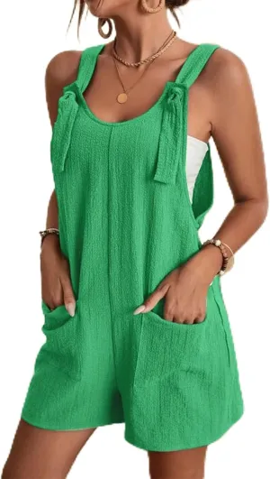 Jumpsuits for Women Linen Shorts Jumpsuits Summer Casual Sleeveless Romper Loose Adjustable Overalls with Pockets
