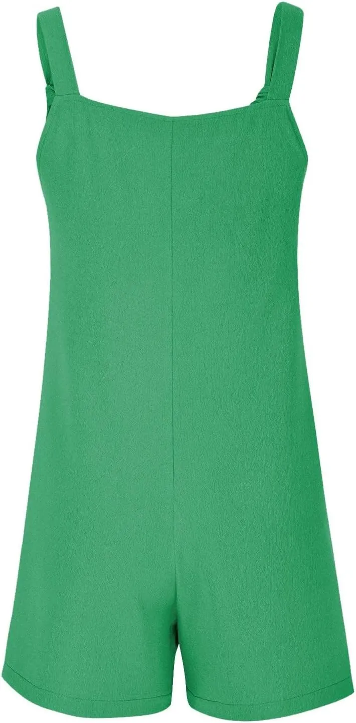 Jumpsuits for Women Linen Shorts Jumpsuits Summer Casual Sleeveless Romper Loose Adjustable Overalls with Pockets