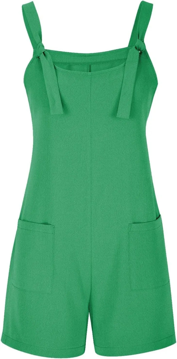 Jumpsuits for Women Linen Shorts Jumpsuits Summer Casual Sleeveless Romper Loose Adjustable Overalls with Pockets