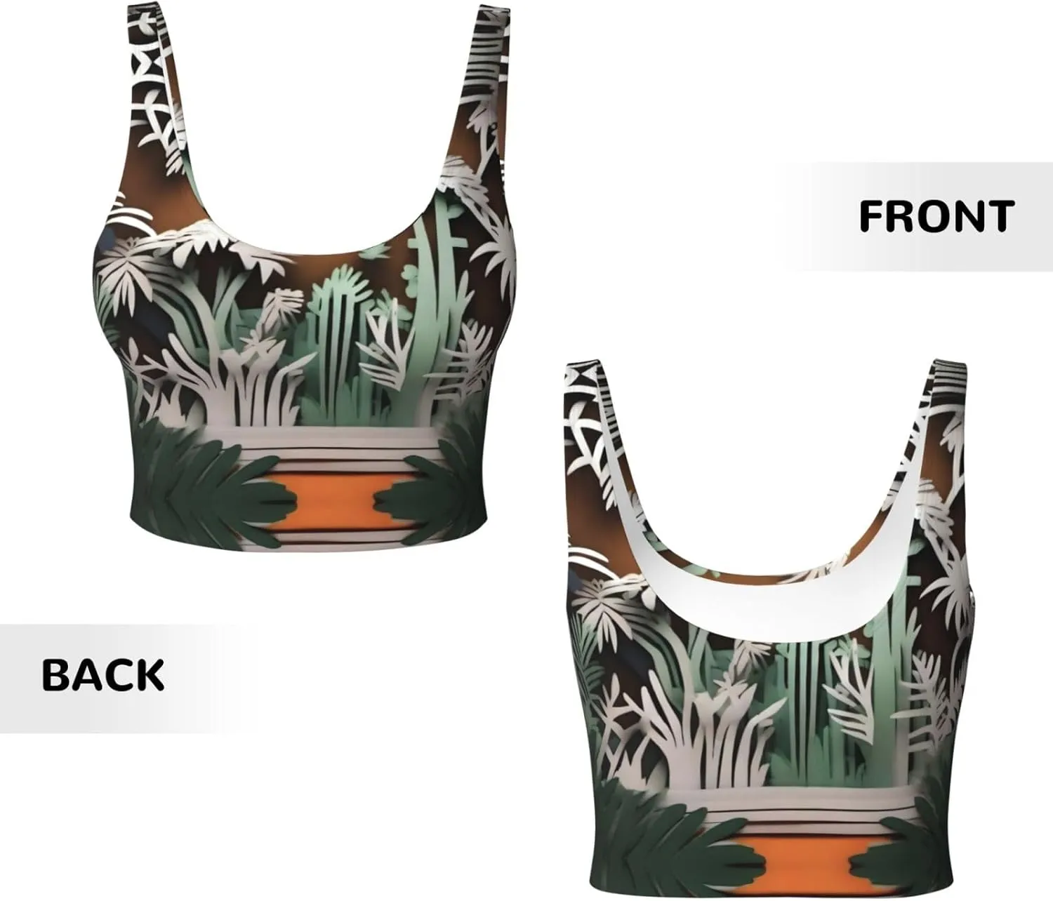 Jungle Paper Cutout Women's Sexy Sports Vest Sleeveless Athletic Gym T-Shirts Vest U-Shaped Back Quick Dry Top