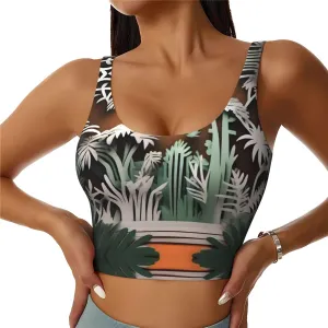 Jungle Paper Cutout Women's Sexy Sports Vest Sleeveless Athletic Gym T-Shirts Vest U-Shaped Back Quick Dry Top