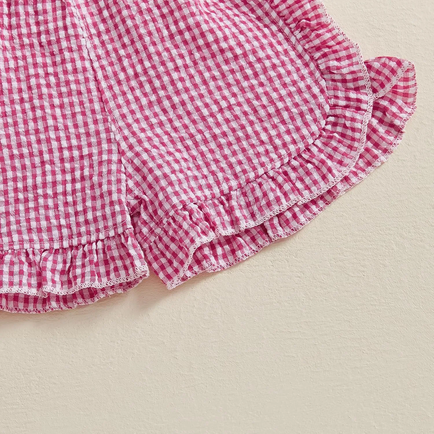 Karuedoo Toddler Baby Girl Shorts Casual Summer Gingham Plaid/Seersucker Elastic Waist Ruffle Hem Shorts Bottoms
