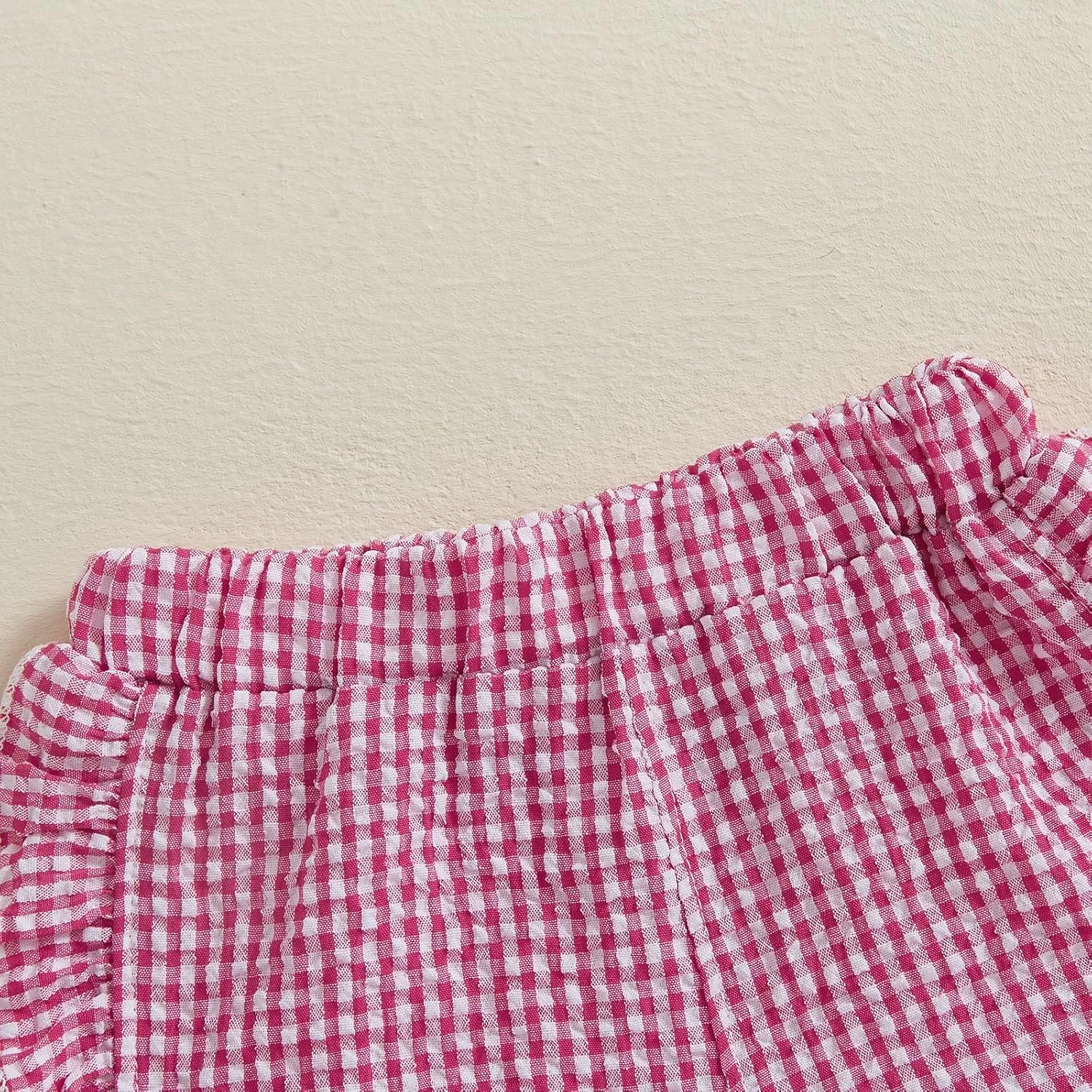 Karuedoo Toddler Baby Girl Shorts Casual Summer Gingham Plaid/Seersucker Elastic Waist Ruffle Hem Shorts Bottoms