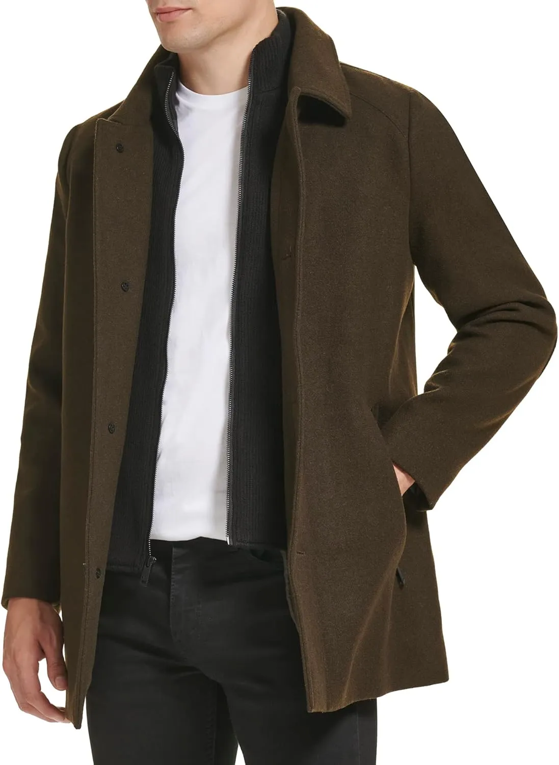 Kenneth Cole Men's Double Breasted Bib Peacoat