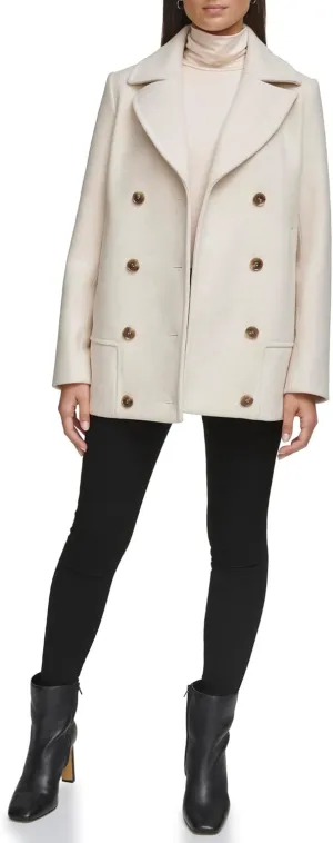 Kenneth Cole Women's Double Breast Notch Collar Button Details Wool Coat
