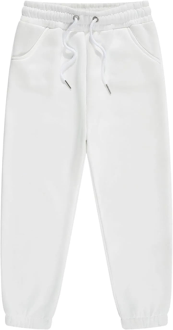 Kids Unisex Solid Cotton Elastic Waist Sweatpants Toddler Active Bottoms Baggy Athletic Trousers Jogger Pants