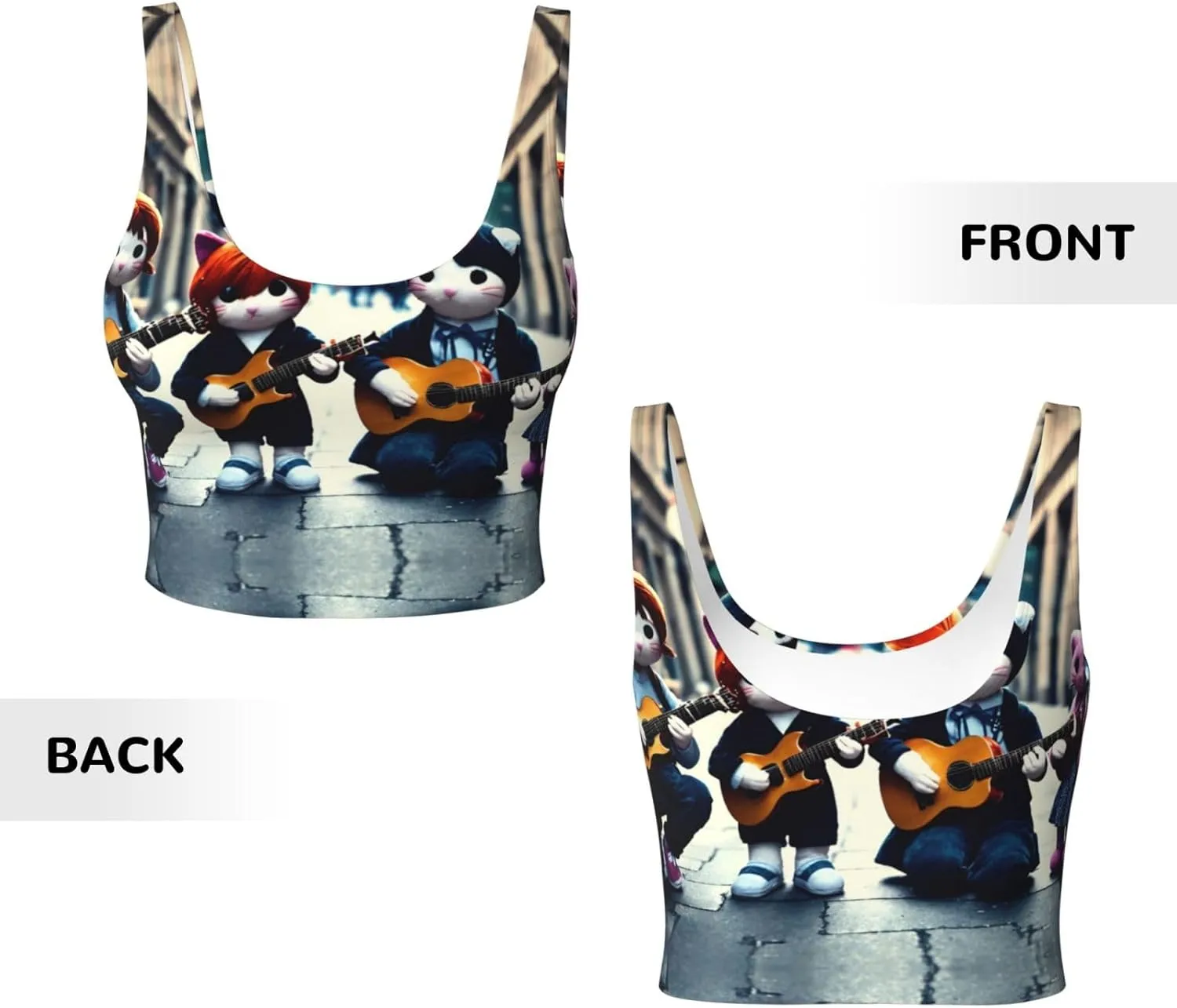 Kitten Playing Guitar Women's Sexy Sports Vest Sleeveless Athletic Gym T-Shirts Vest U-Shaped Back Quick Dry Top
