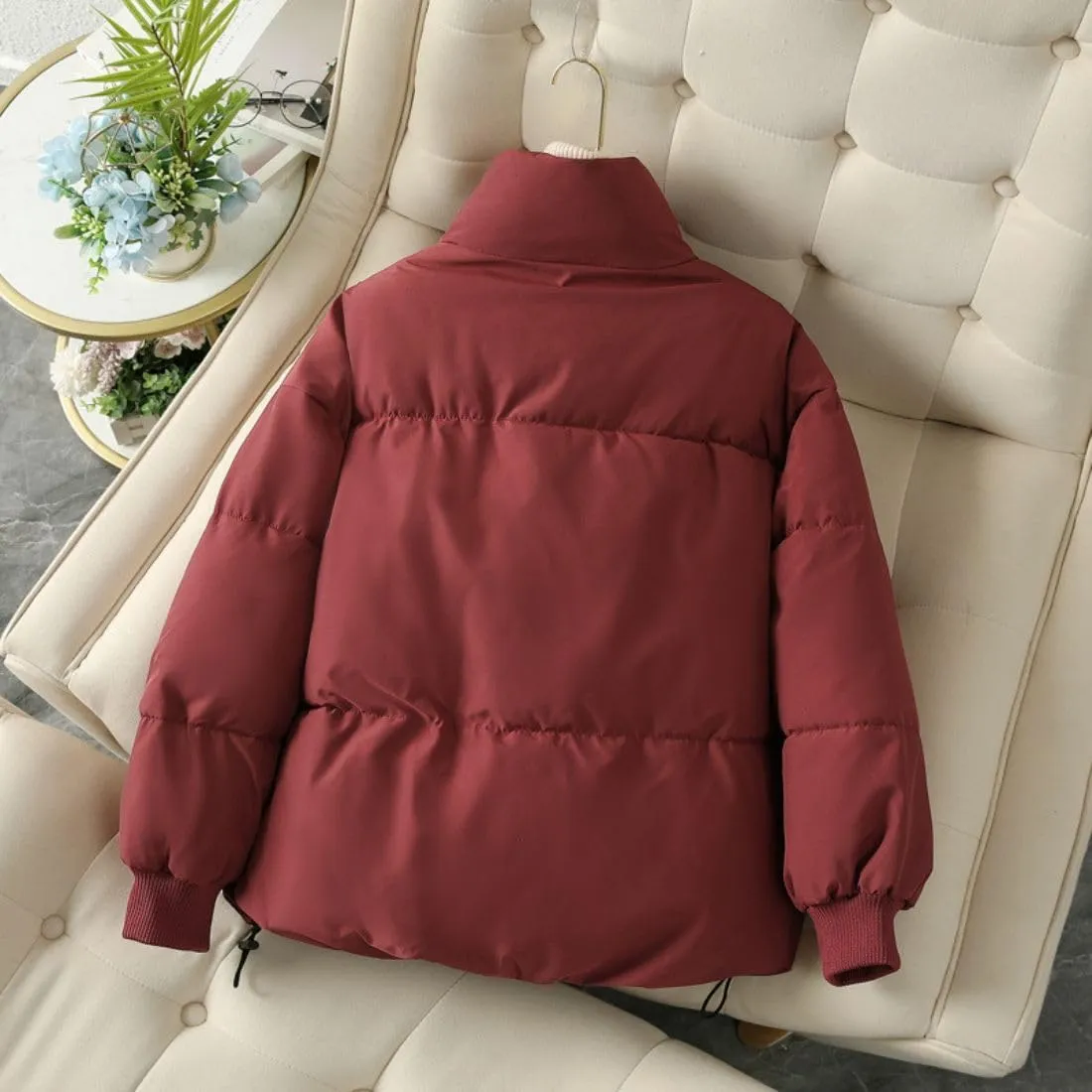 Kwoki Women's Full Zip Puffer Jacket Long Sleeve Stand Collar Oversized Chunky Winter Warm Down Outerwear Coats