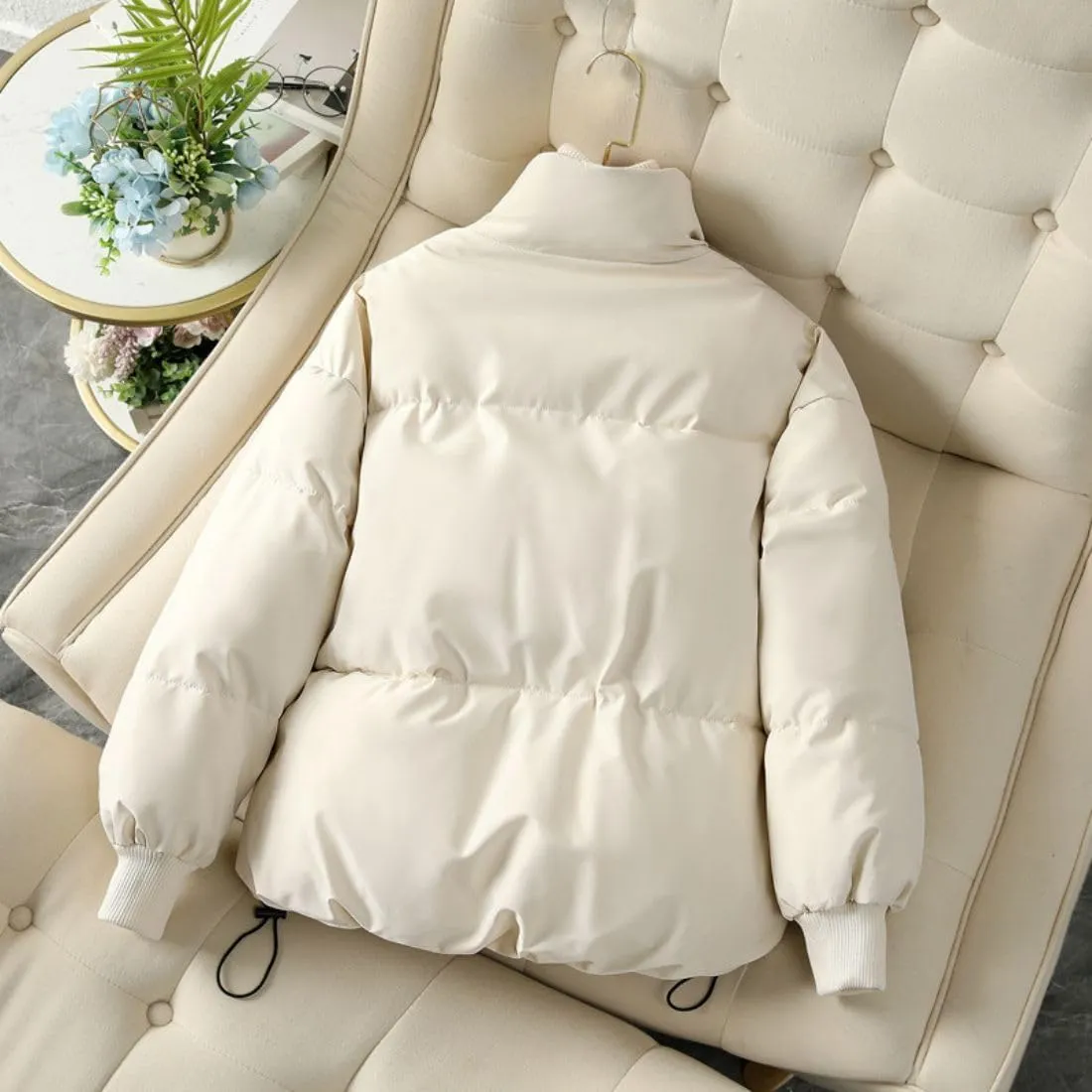 Kwoki Women's Full Zip Puffer Jacket Long Sleeve Stand Collar Oversized Chunky Winter Warm Down Outerwear Coats