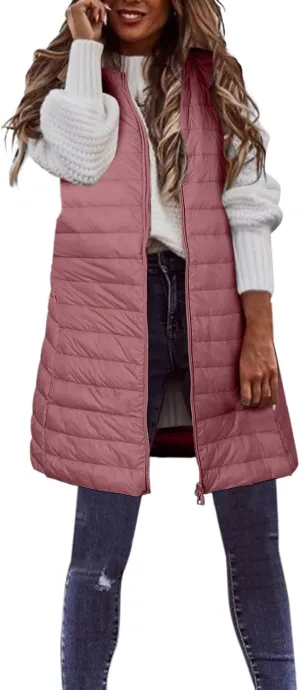 LCMTWX Black Vest Women Puffer Vest With Hood Sleeveless Warm Down Coat With Pockets Quilted Vest Down Plus Size Winter