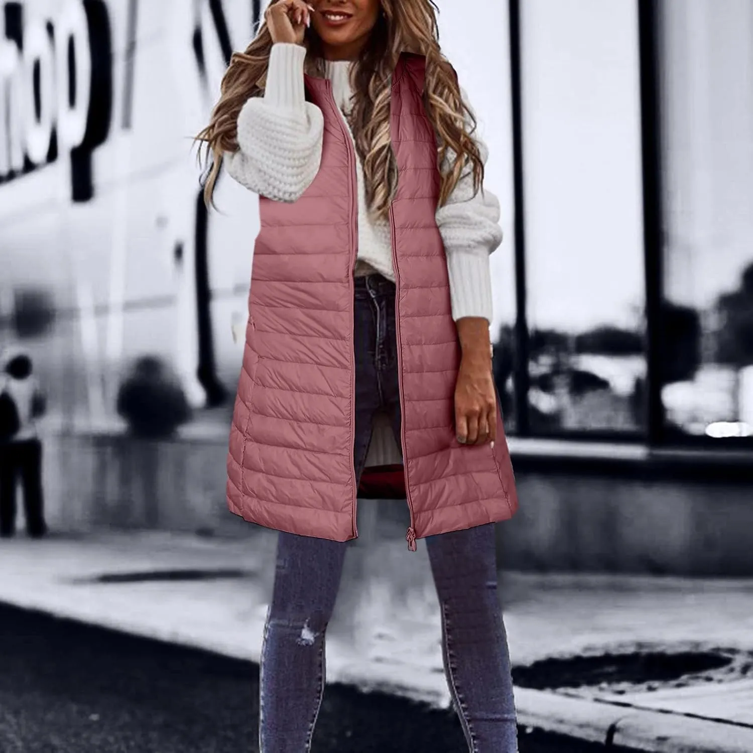 LCMTWX Black Vest Women Puffer Vest With Hood Sleeveless Warm Down Coat With Pockets Quilted Vest Down Plus Size Winter