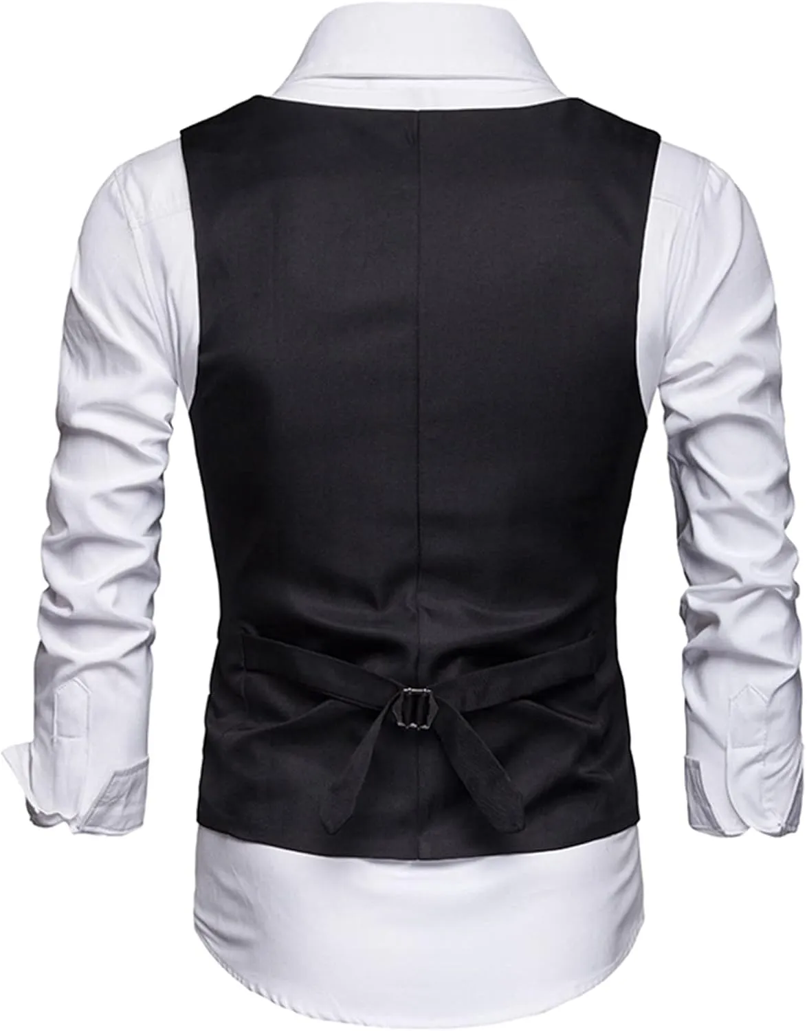 LCMTWX Men's Summer Black Solid V-Neck XL Polyester Button Closure Classic Fit Hip Length Vest with Slit Pocket