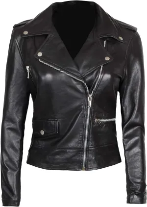 Leather Motorcycle Jackets For Women - Real Lambskin Leather Outerwear Moto Biker Jackets