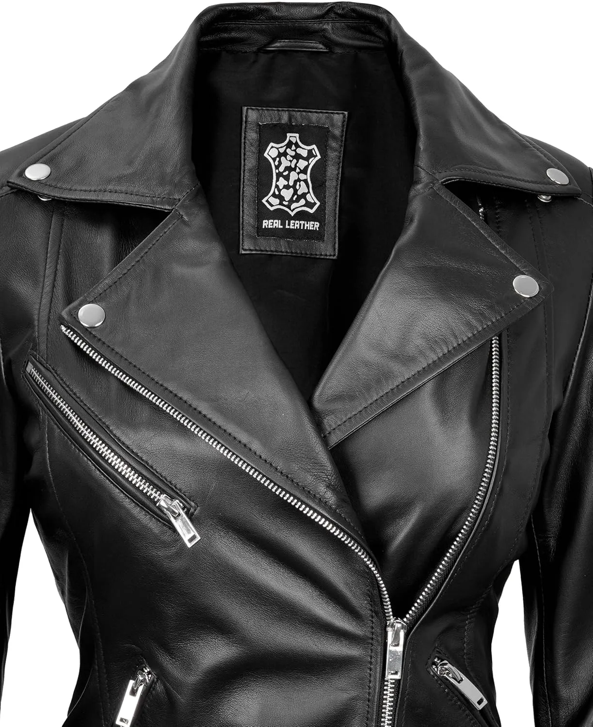 Leather Motorcycle Jackets For Women - Real Lambskin Leather Outerwear Moto Biker Jackets