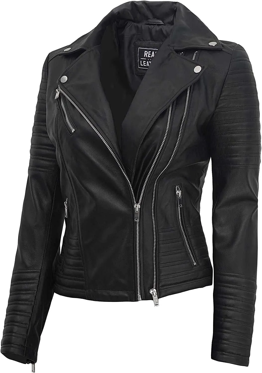 Leather Motorcycle Jackets For Women - Real Lambskin Leather Outerwear Moto Biker Jackets