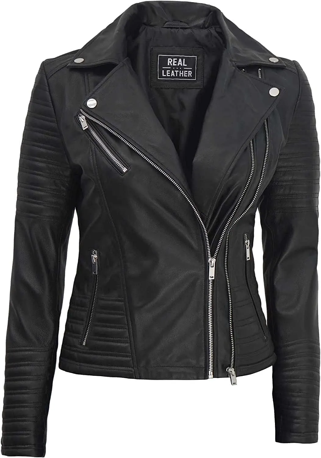 Leather Motorcycle Jackets For Women - Real Lambskin Leather Outerwear Moto Biker Jackets