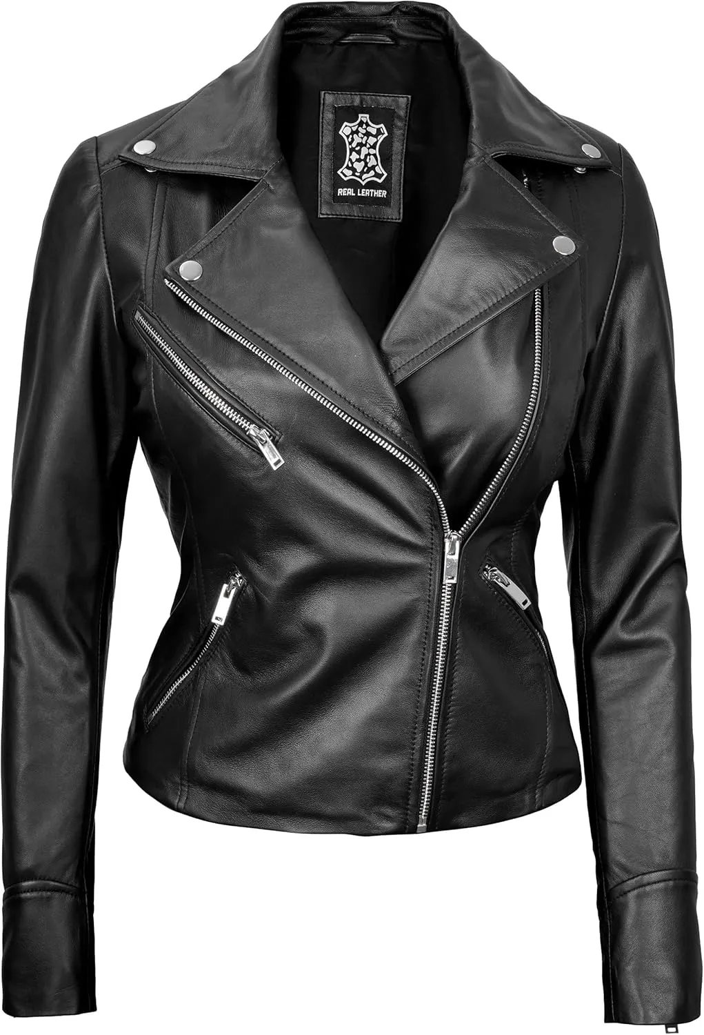 Leather Motorcycle Jackets For Women - Real Lambskin Leather Outerwear Moto Biker Jackets