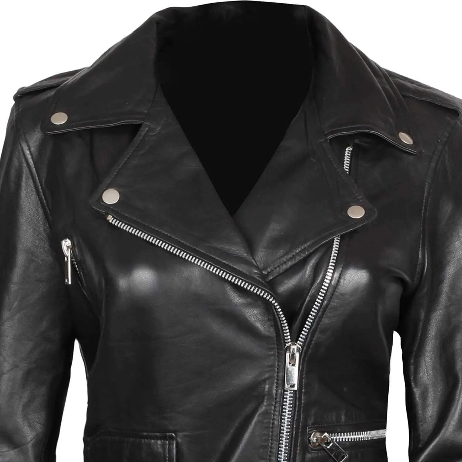 Leather Motorcycle Jackets For Women - Real Lambskin Leather Outerwear Moto Biker Jackets