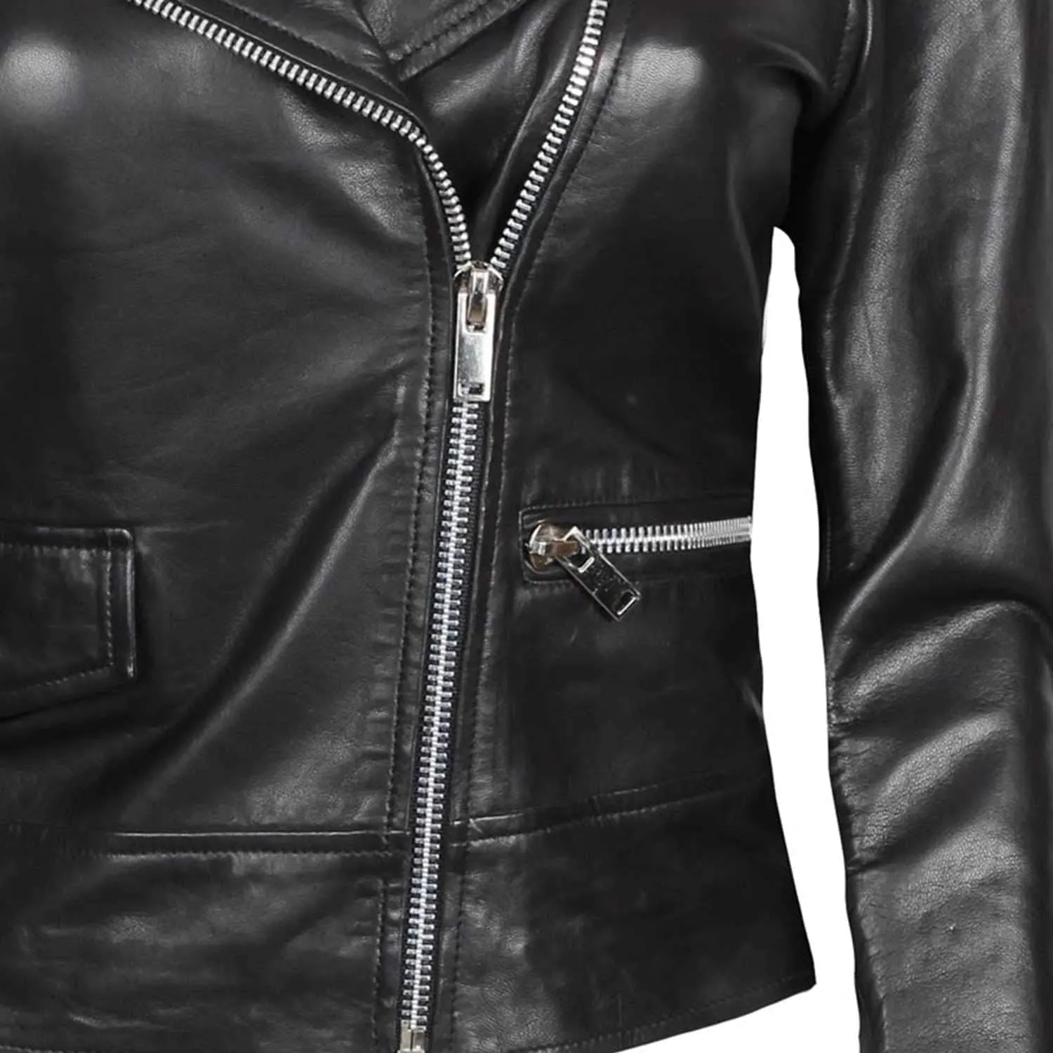 Leather Motorcycle Jackets For Women - Real Lambskin Leather Outerwear Moto Biker Jackets