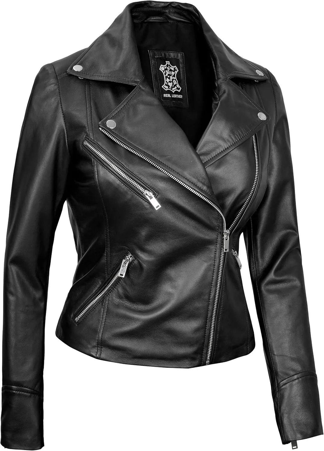 Leather Motorcycle Jackets For Women - Real Lambskin Leather Outerwear Moto Biker Jackets