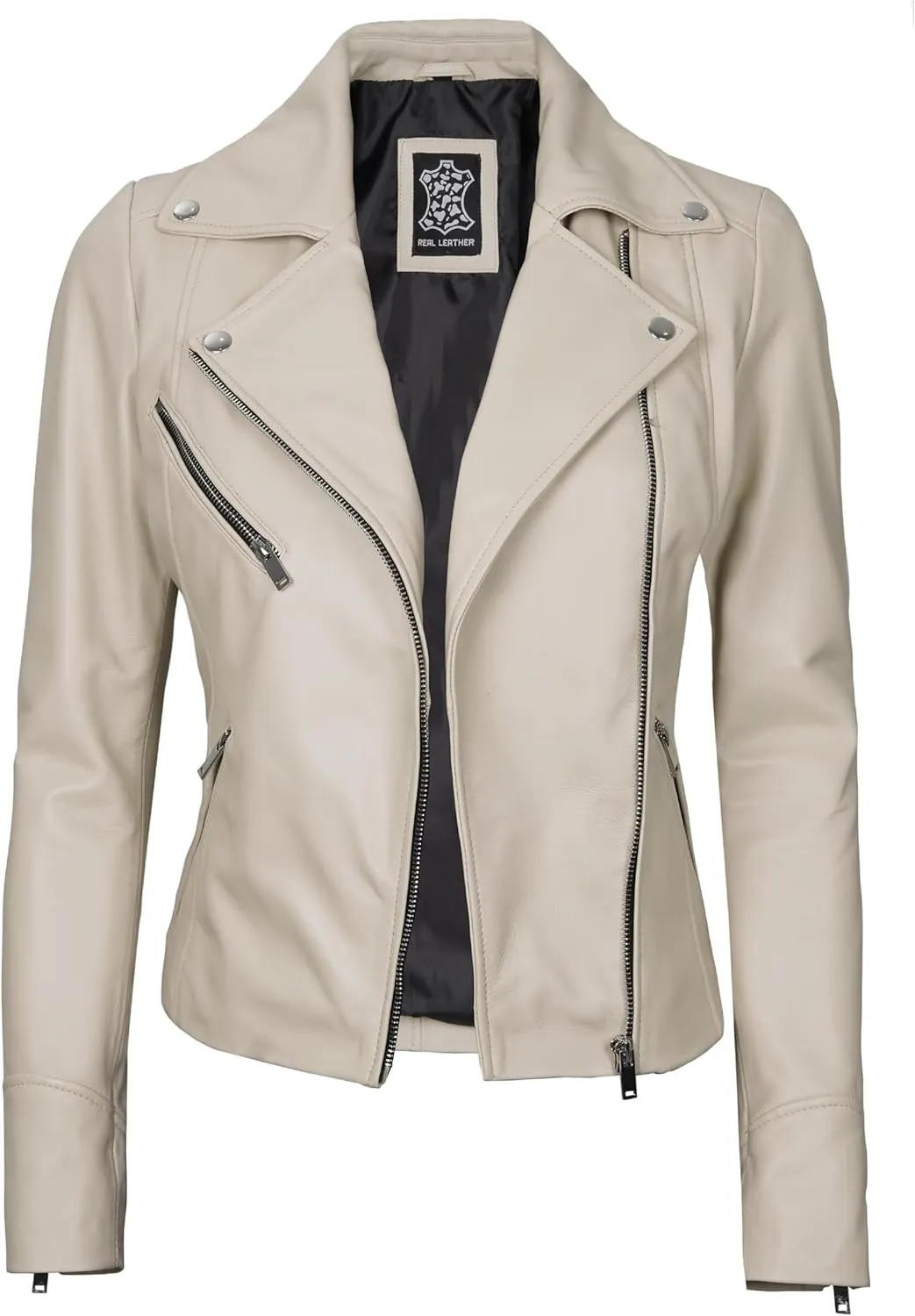 Leather Motorcycle Jackets For Women - Real Lambskin Leather Outerwear Moto Biker Jackets