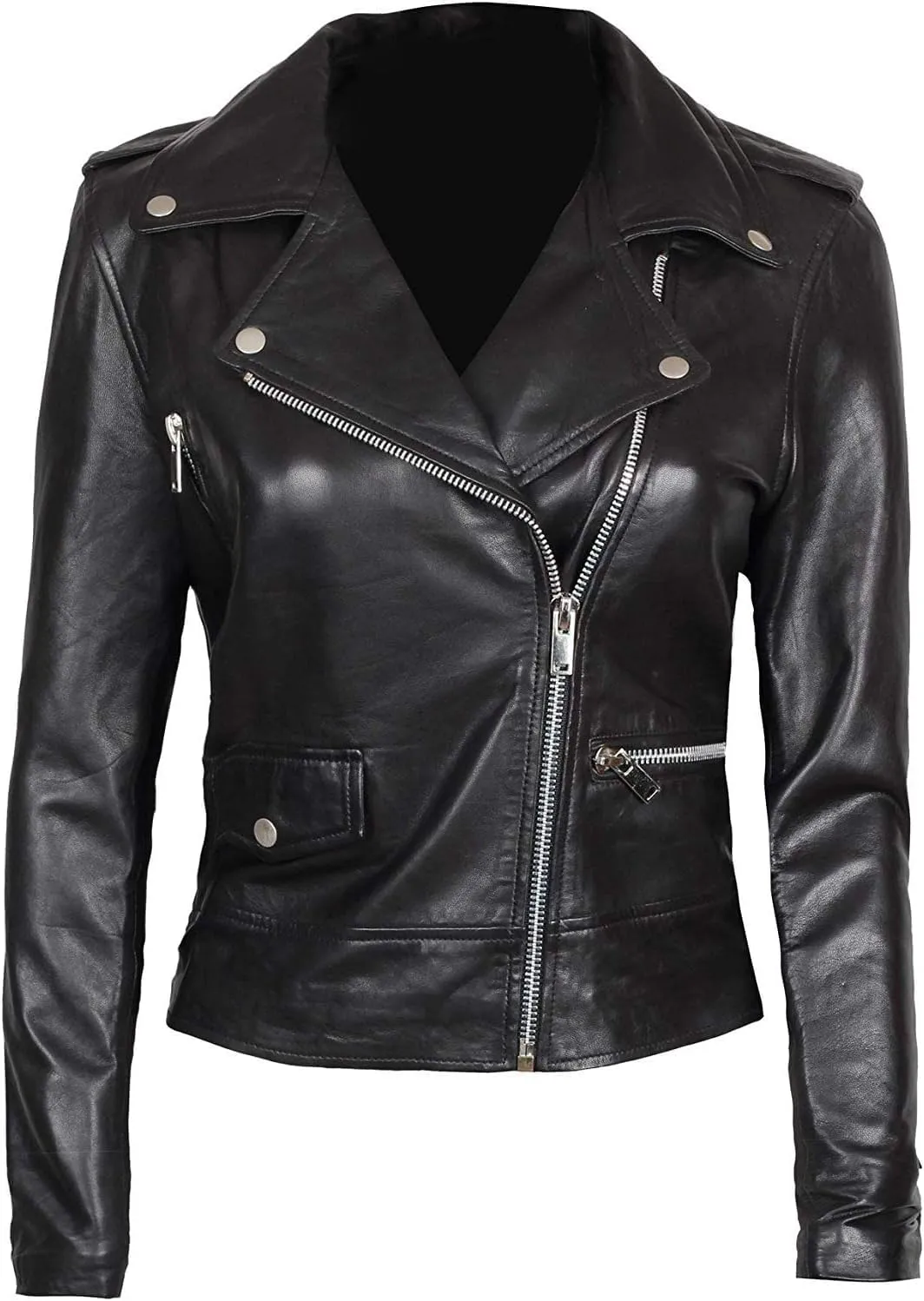 Leather Motorcycle Jackets For Women - Real Lambskin Leather Outerwear Moto Biker Jackets