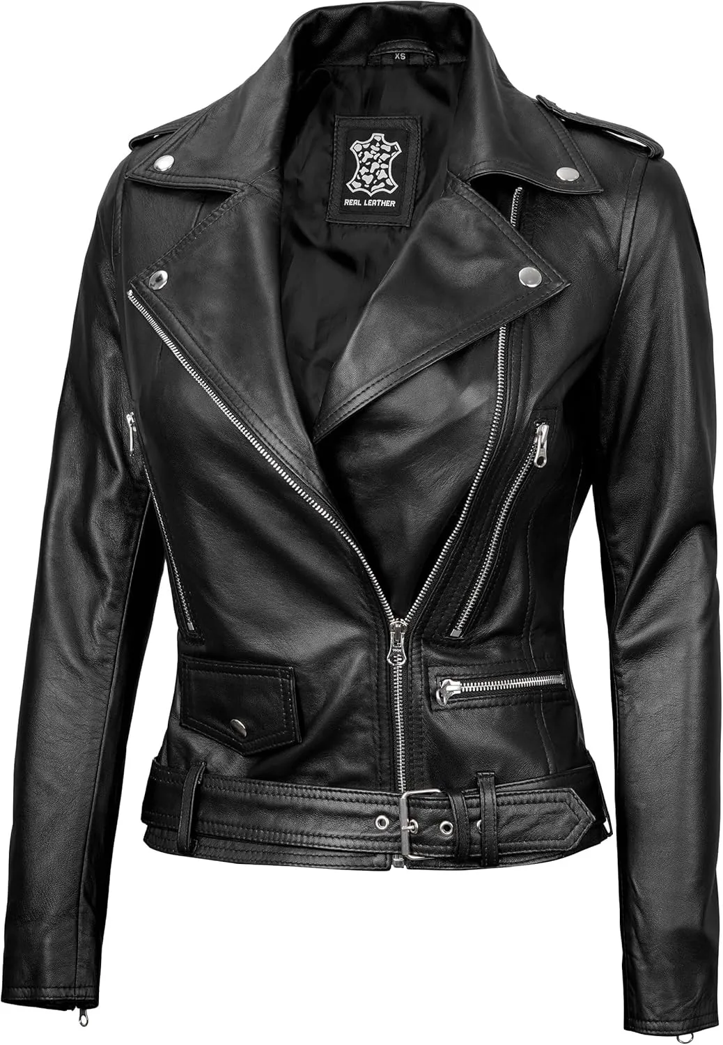 Leather Motorcycle Jackets For Women - Real Lambskin Leather Outerwear Moto Biker Jackets