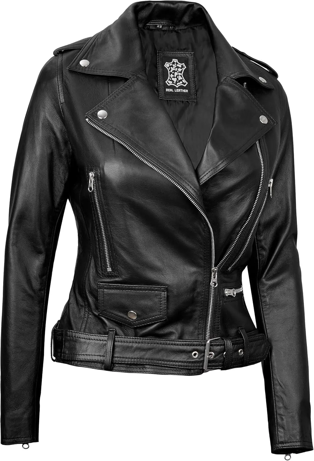 Leather Motorcycle Jackets For Women - Real Lambskin Leather Outerwear Moto Biker Jackets