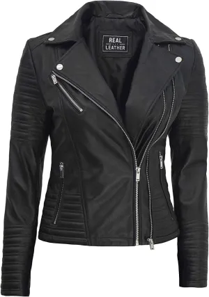 Leather Motorcycle Jackets For Women - Real Lambskin Leather Outerwear Moto Biker Jackets