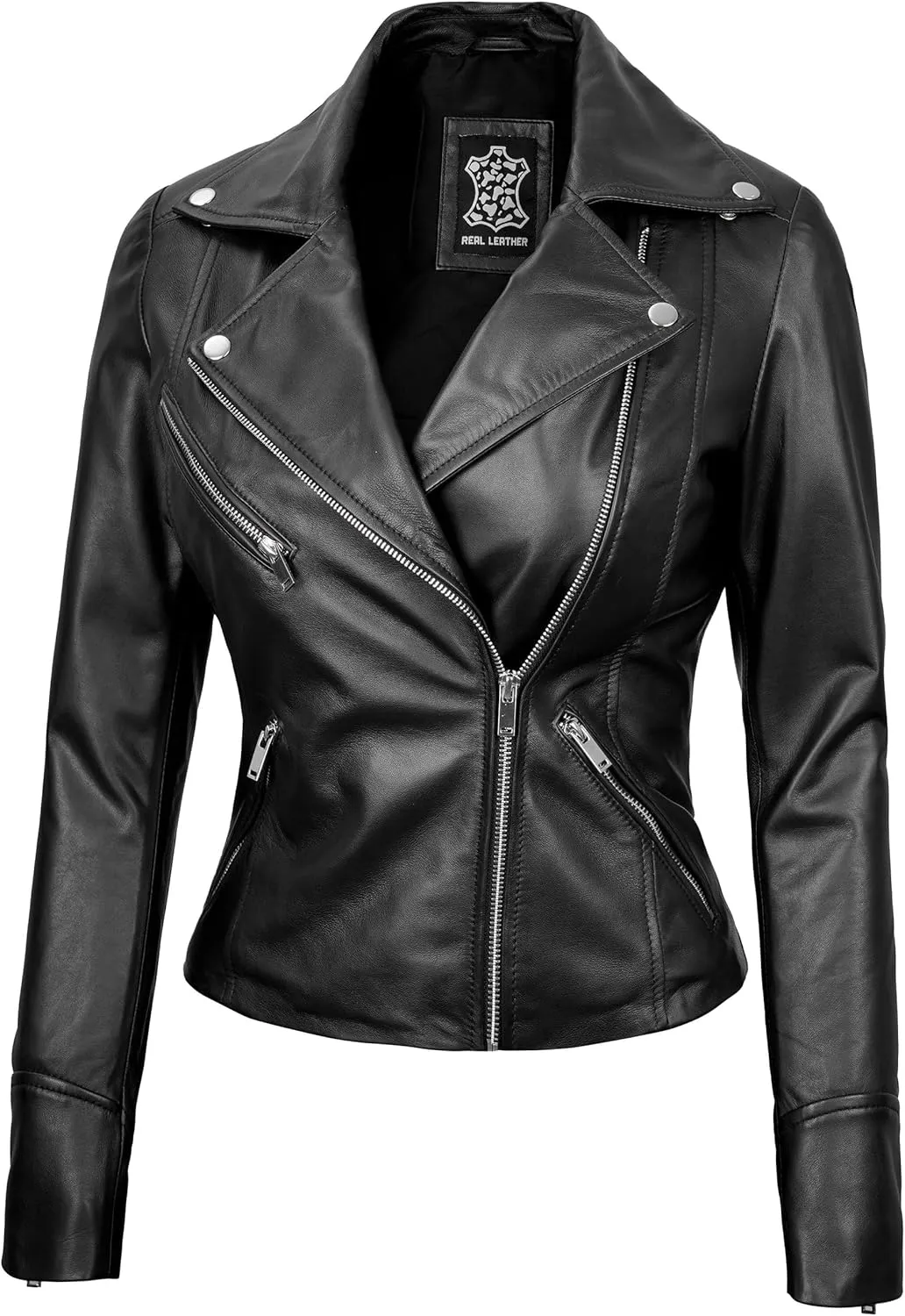 Leather Motorcycle Jackets For Women - Real Lambskin Leather Outerwear Moto Biker Jackets