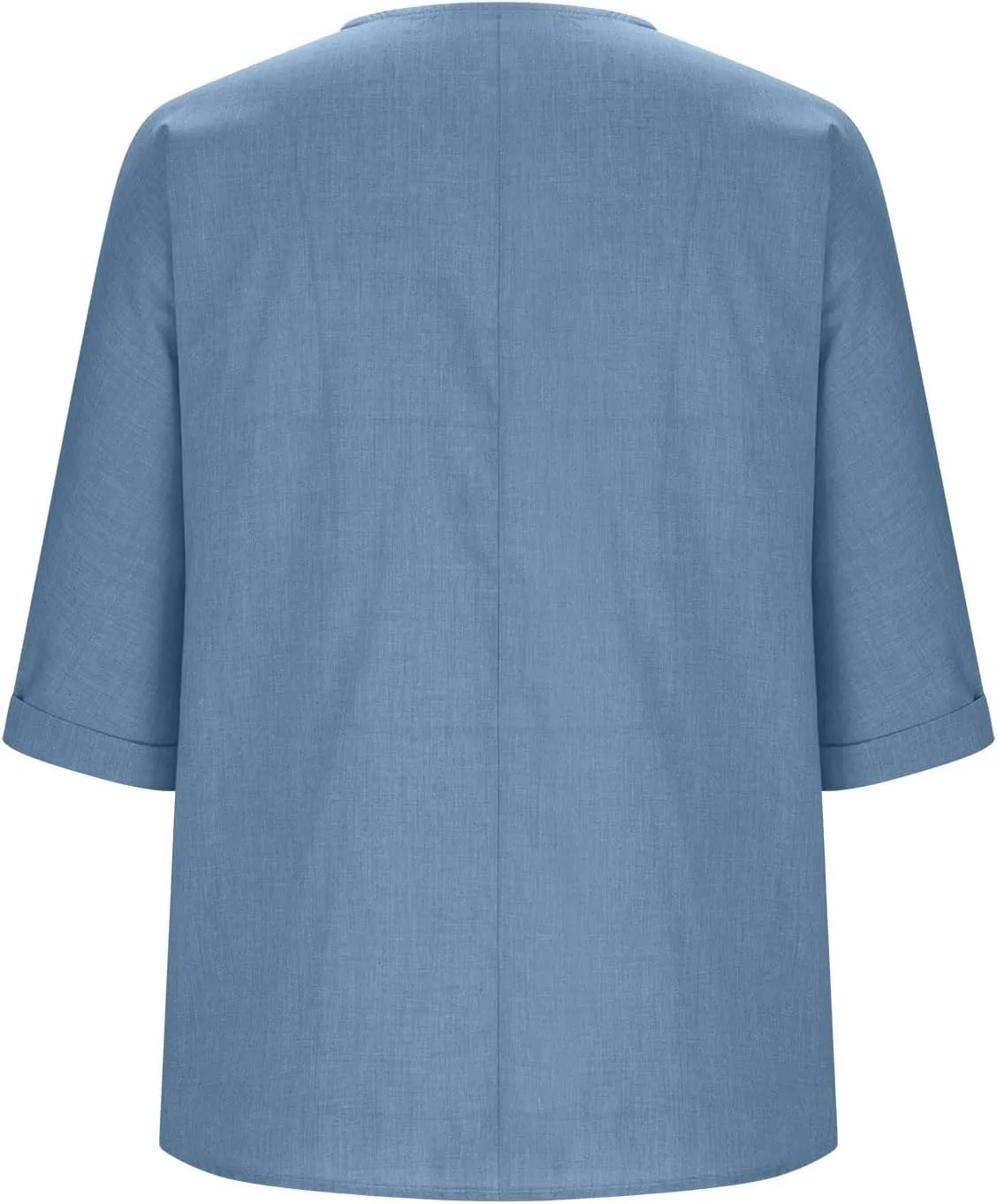 Linen 3/4 Sleeve Blouse for Women Button Down V Neck Shirts Summer Casual Oversized Women Boho Vacation Tees