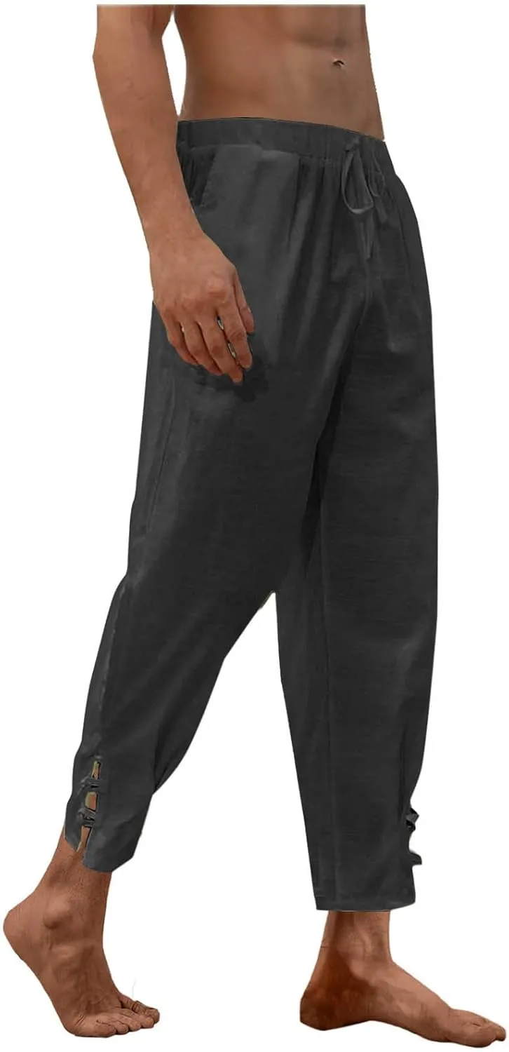 Linen Pants Men Beach Casual Loose Fit Elastic Drawstring Waist Summer Yoga Trousers Stretch with Pockets Fashion 2025