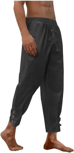 Linen Pants Men Beach Casual Loose Fit Elastic Drawstring Waist Summer Yoga Trousers Stretch with Pockets Fashion 2025