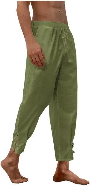 Linen Pants Men Beach Casual Loose Fit Elastic Drawstring Waist Summer Yoga Trousers Stretch with Pockets Fashion 2025