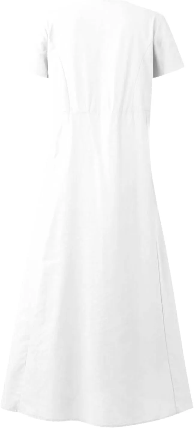 Linen Shirt Dresses for Women Plus Size Short Sleeve Flowy Midi Dresses Summer Casual Shirt Dresses with Dual Pockets