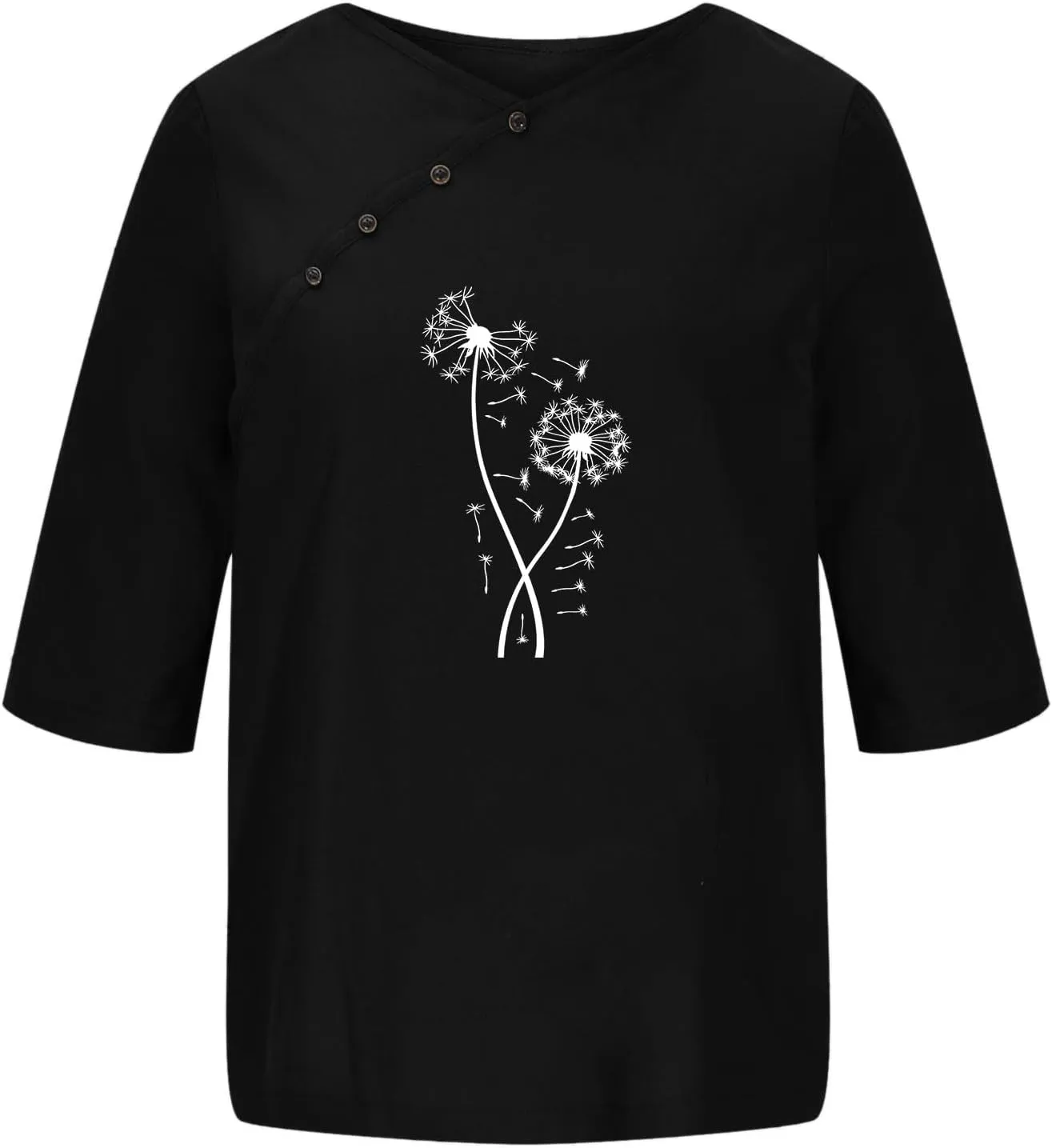 Linen Shirts for Women Crewneck Button Down Floral Blouse Tops Dressy Casual Summer Oversized Tshirts 2024