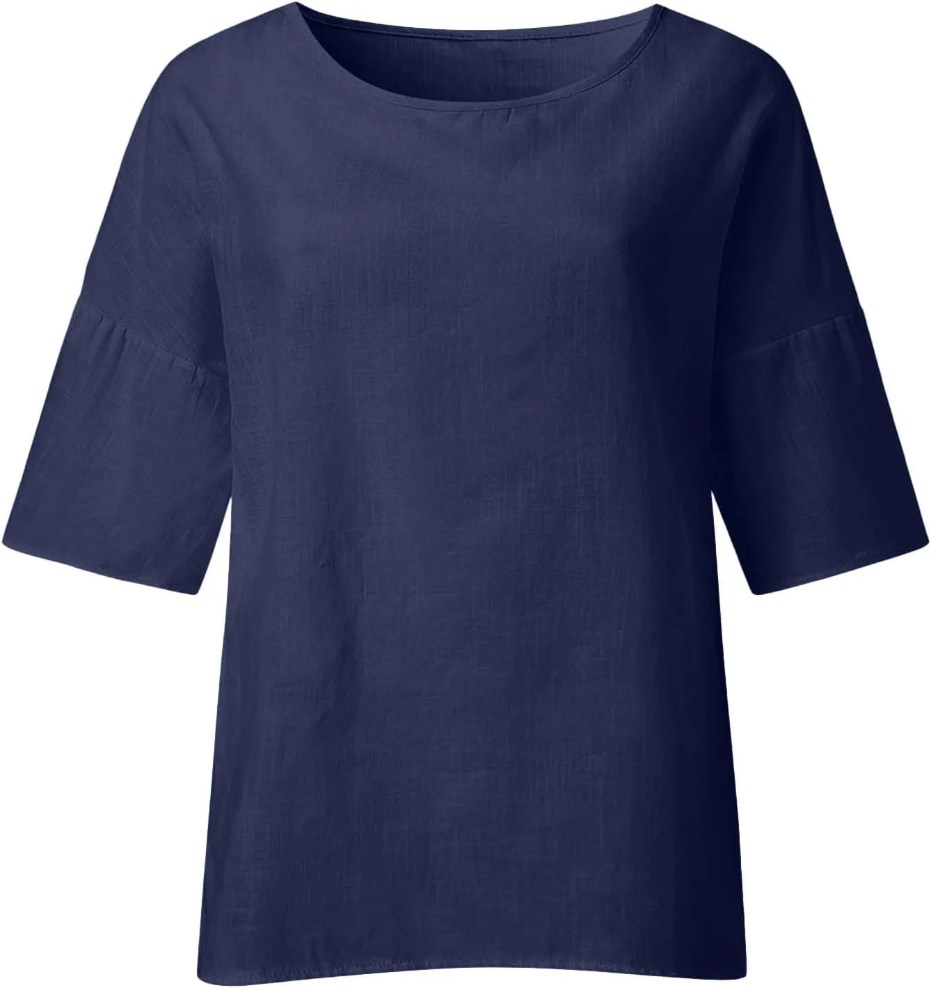 Linen Shirts for Women Loose Fit Casual 3/4 Sleeve Tops Retro Print Tshirt Tunic Cotton Blouse 2025 Summer Basic Tees