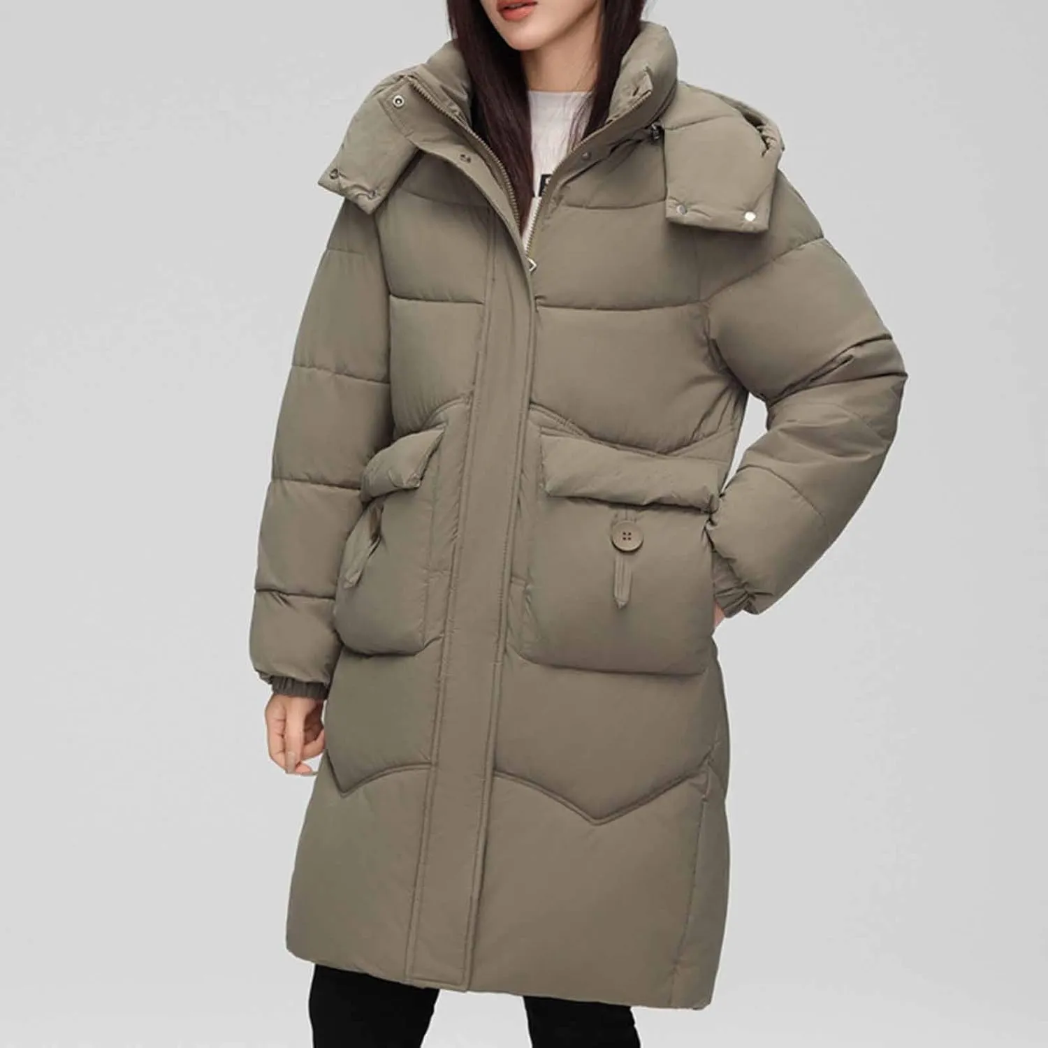 Long Down Puffer Jackets for Women Heavyweight Thicken Quilted Padded Coats Hooded Windproof Parka Military Jackets