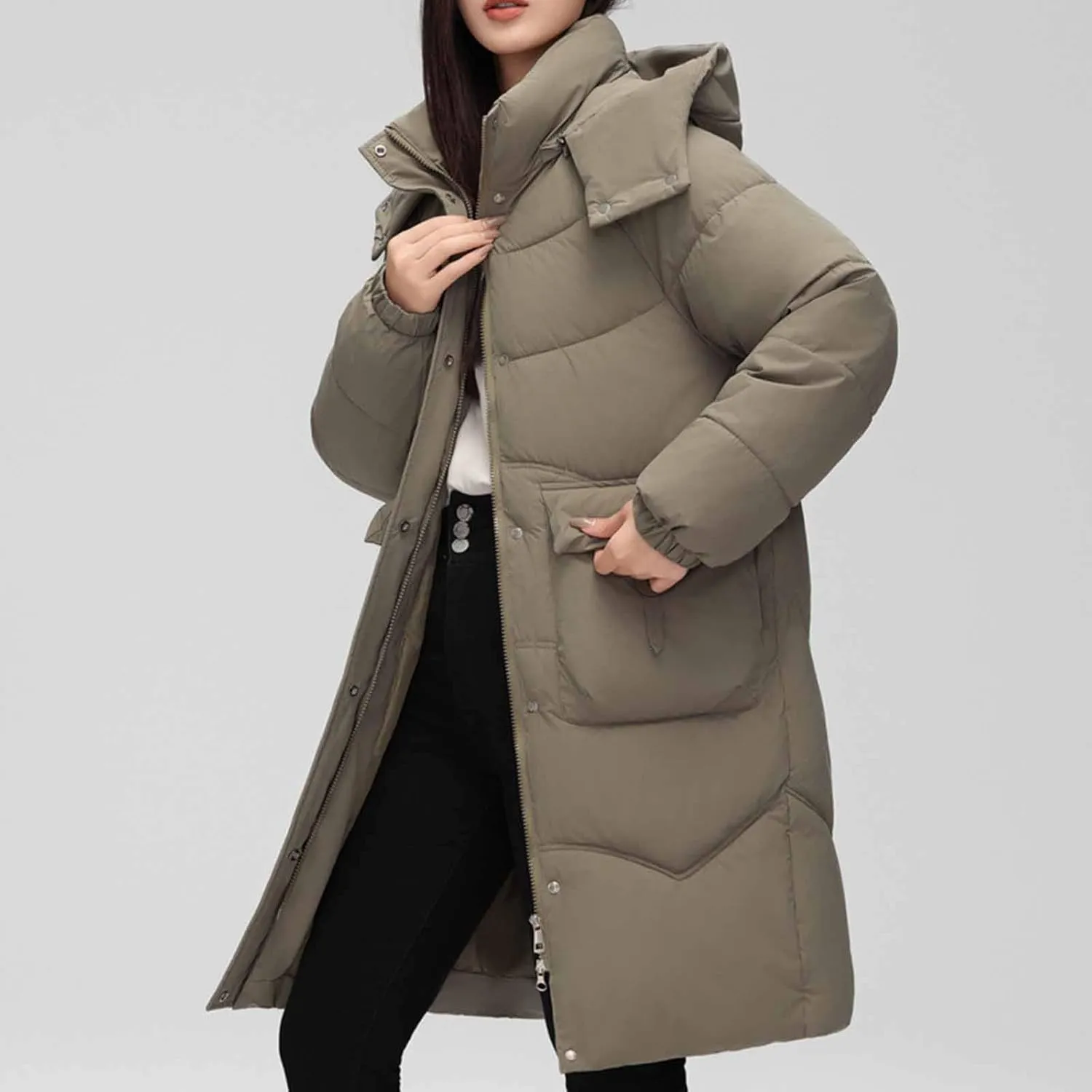 Long Down Puffer Jackets for Women Heavyweight Thicken Quilted Padded Coats Hooded Windproof Parka Military Jackets