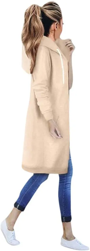 Long Hoodie for Women 2024 Casual Zip Up Drawstring Fleece Sweatshirt Oversized Jackets Coat Lightweight Fall Clothes