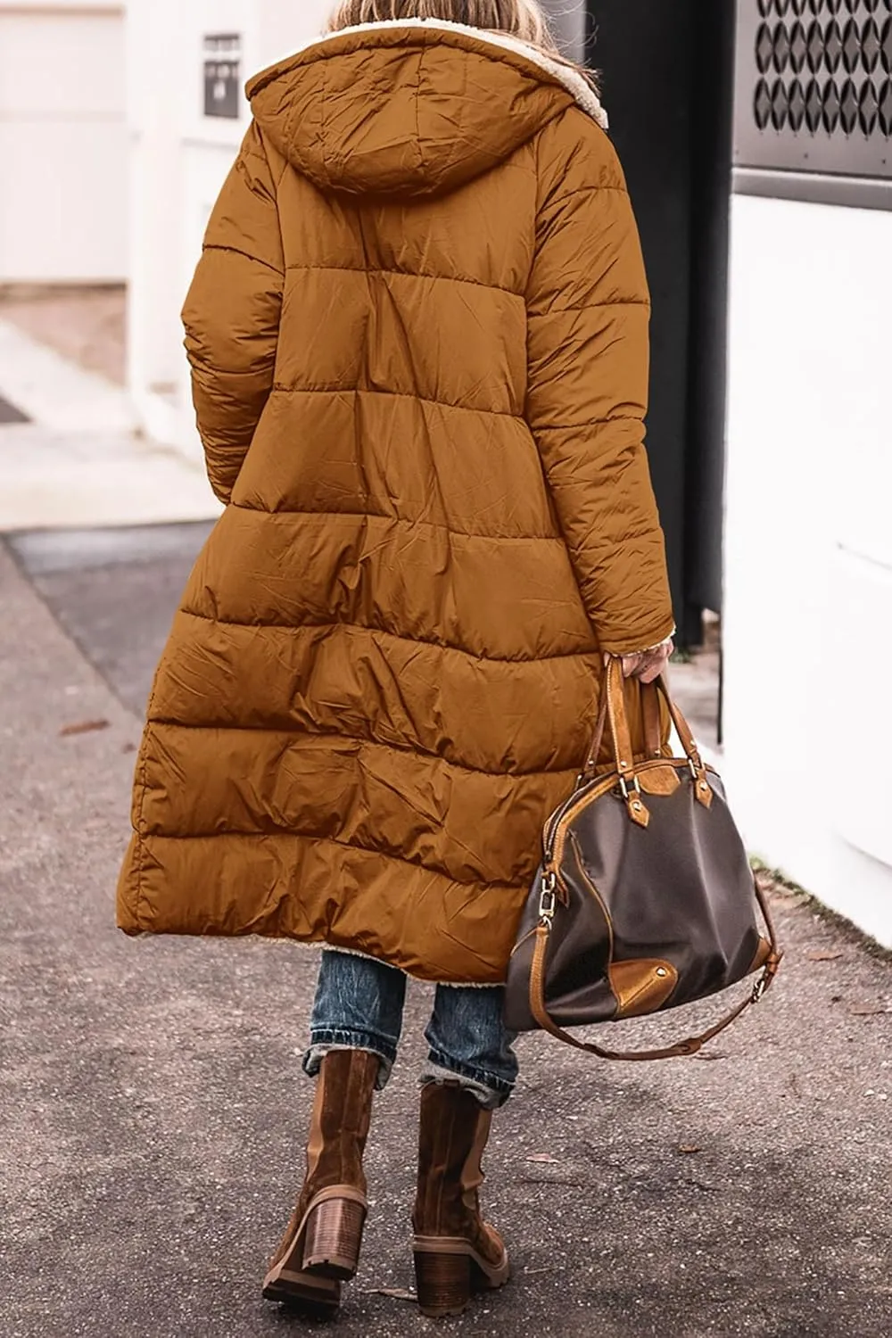 Long Puffer Coat Women Reversible Fleece Jacket Winter Hooded Down Coat Oversized Shearling Fleece Long Coats Jackets